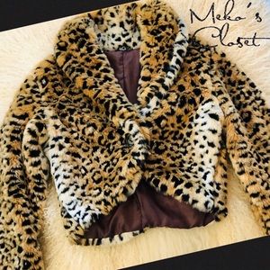 Faux cheetah print fur jacket